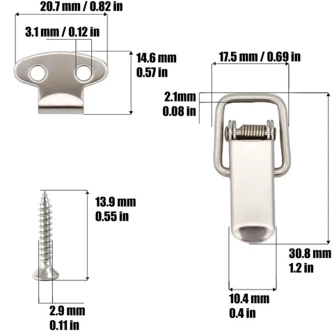 Dimensions of 24 Pack Stainless Steel Spring Toggle Locks With Clasp Buckle Latches For Cabinets, Boxes, Suitcases, and Drawers