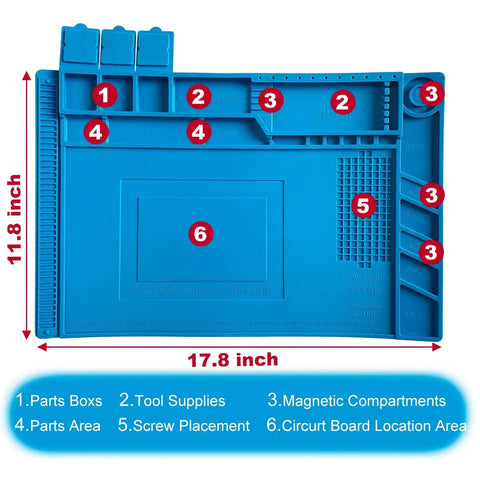 Pro Grade Heat Resistant Soldering Mat 932F Silicone Anti Static Magnetic Electronic Repair Work Surface 17.7 x 11.8 Inches