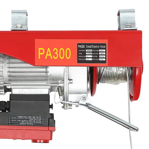 650 Watt Electric Cable Hoist 660 Lbs Capacity With Wireless Remote Control And Towing Sling close-up showing motor and cable system