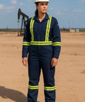 Flame Resistant Hi Vis Coverall For The Jobsite Navy Blue 88 Cotton 12 Nylon Twill 7 Oz Arc Flash Safe 12 Cal Per Cm2 ATPV NFPA 2112 HRC 2 Size Small Pro