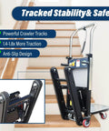 Rock Solid Electric Stair Climbing Dolly Slays Heavy Loads Without Breakin A Sweat Featuring Tough Tracked Wheels on stairs