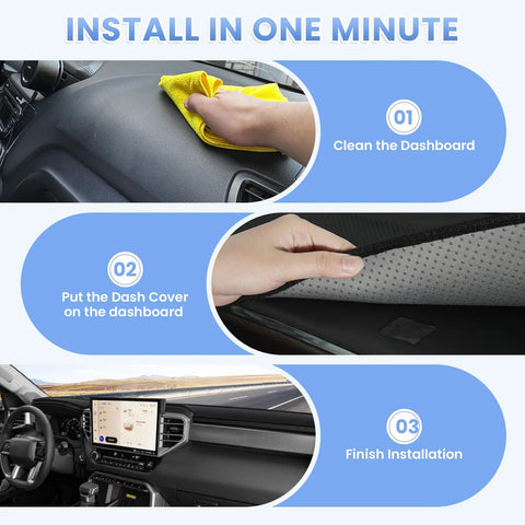 Dash Cover For Toyota Tundra 2022 2023 2024 2025 2026 With Nonslip Mesh Sunshade Dashboard Protector No Glare UV Shield Easy Fit Interior Pro Style Upgrade installation steps.