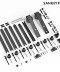 Nine Foot Single Sliding Barn Door Hardware Kit With Track For Quiet Smooth Operation, Carbon Steel, Black Finish