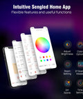 Smart Zigbee Multicolor LED Light Strip 2M Kit With RGBW app interface showing color wheel and settings on smartphone screens