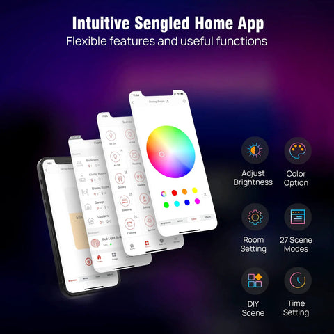 Smart Zigbee Multicolor LED Light Strip 2M Kit With RGBW app interface showing color wheel and settings on smartphone screens