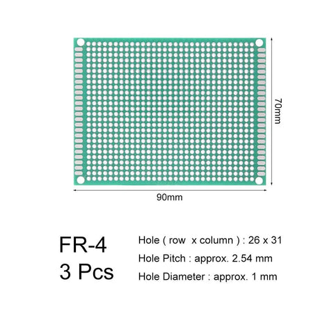 Three Pack 7x9 Cm Double Sided PCB Board Prototyping Proto Board for DIY Soldering, 70x90mm FR-4 Glass Fiber with Pre-Tinned Holes