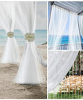 Four Panel Outdoor Mosquito Netting For Patio 118 W By 98 L No See Um Garden Mesh Curtains installed on beachside patio.