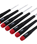 PicoFinish Mini Precision Screwdriver Set, 7-Piece Slotted And Phillips With Rotating Caps, black handles, red tips