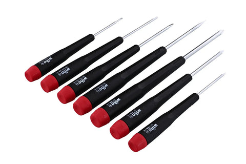 PicoFinish Mini Precision Screwdriver Set, 7-Piece Slotted And Phillips With Rotating Caps, black handles, red tips
