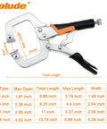 6 Inch C Clamp Locking Pliers Heavy Duty Vise Grip Welding Clamp With Swivel Pads, measurements chart included, Solude brand