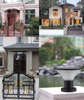 Outdoor Solar Post Cap Lights Two Pack for 4x4 and 6x6 Fence Posts waterproof deck patio lighting on stylish stone pillars