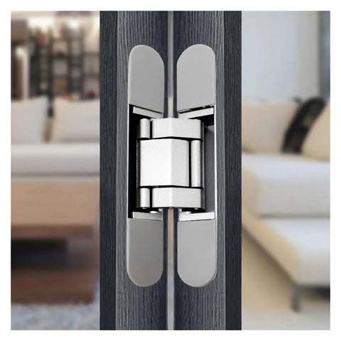 Hidden Folding Wood Door Hinge For Cabinets And Furniture, silver finish, durable metal construction, visible in modern setting