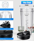 Ninja Blender Replacement Parts Kit With Two 24 Oz Cups And To Go Lids showing detailed measurements and features