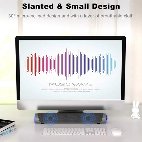 R30 USB Powered Computer Speakers With Colorful LED Lights And 3.5mm Aux Surround Soundbar under monitor