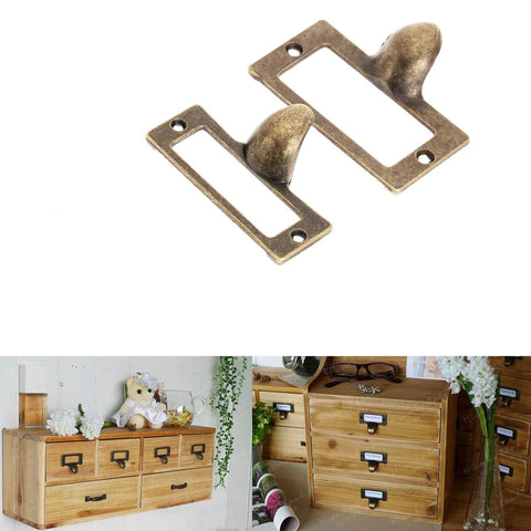 Six Pack Antique Brass Label Frame Card Holder Drawer Pulls For Cabinets And Drawers 2.12 By 1.18 Inch Zinc Alloy Durable Rust Resistant Hardware