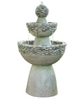 Outdoor Three Tier Zen Style Pedestal Water Fountain With Stone Trim And Pump Two Point Six Four Gallon Capacity Stone Gray Backyard