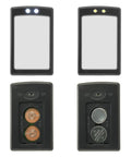 Back and front views of LED-lit components for Telescoping Inspection Mirror Kit, showing battery compartments and lights.