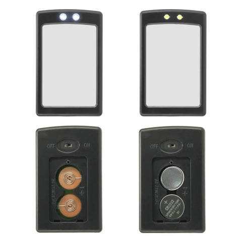 Back and front views of LED-lit components for Telescoping Inspection Mirror Kit, showing battery compartments and lights.