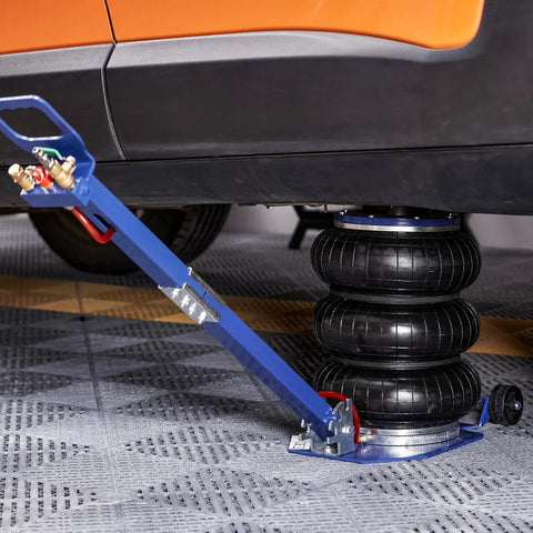 Heavy Duty Three Ton Air Jack With Triple Bag Design And Six Steel Pipes Delivers Rock Solid Stability For Lightning Fast 6600 Pound Car Lifts Under Five Seconds With Comfort Swing Handles