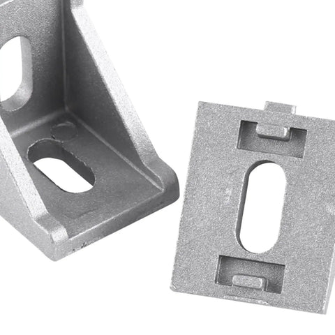 Built Tough Aluminum Alloy L Shaped Corner Brackets Set Right Angle Furniture Fasteners close-up view of two pieces