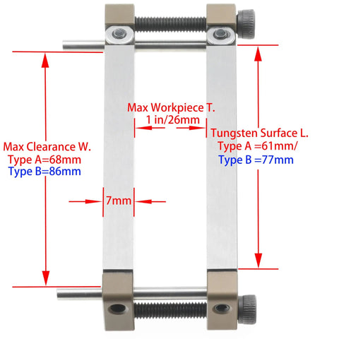 Tungsten Carbide File Guide For Knife Makers Mini 61mm Type A Built Tough With 2.5mm Platen And Aluminum Base Hard Anodized Ceramic Like Coating Lightweight And Compact For Grinding And Filing Small Blades, front view with dimensions