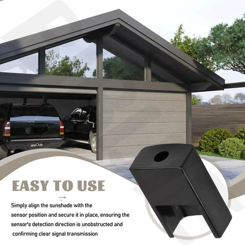 Two Pack Garage Door Sensor Sun Shield Covers For HAE00002 LDO33 LDO50 LSO50, installed on garage, protects from sunlight