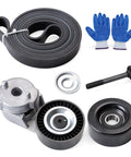 Top Rated Serpentine Belt Tensioner Idler Pulley Kit For Jeep Grand Cherokee And Wrangler 4.0L L6 Engine With Ac From 1999 To 2006, belt kit with gloves