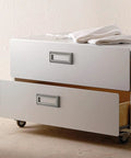 Concealed Clamshell Drawer Pulls Kit with screws on white cabinet, highlighting rectangular recessed zinc alloy handles, smooth low profile.