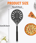 Perforated Pizza Peel With Long Handle 6 Inch Metal Spatula For Indoor And Outdoor Use, Anodized Aluminum, Black Finish