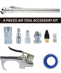9 Piece Air Compressor Accessories Kit With 25 Foot One Quarter Inch PVC Hose, Brass Fittings, Quick Connect Coupler, Blow Gun, Tire Gauge