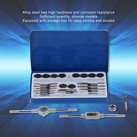 Beefy Alloy Steel Tap Die Kit And Thread Repair Tool Set For Metalworking Heavy Duty Hand Tools Pro Grade Threading Tools Durable CNC Compatible Wrench And Die Set For Precise Long Lasting Repairs, in blue case
