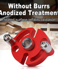 Self Centering Dowel Jig Kit With 6mm 8mm 10mm Drill Bushings in red metal, anodized treatment, for woodworking alignment.