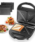 Aigostar 3 In 1 Electric Sandwich Maker With Removable Nonstick Plates Panini Press Grill And Waffle Iron 750W, with grilled toast and waffle.