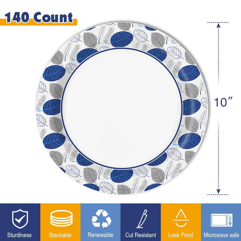 Big 10 Inch Disposable Paper Plates Pack, 140 Count, Perfect For Family Gatherings, Parties, Picnics And Everyday Use