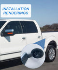 Installation view of Fuel Filler Door Housing Pocket Assembly Replacement For Ford F-150 2009 2014 And Lincoln Mark LT 2010 2014 Gas Tank Cap Door Hinge With Part Numbers 9L3Z9927936B And 9L3Z-9927936-B on a white truck