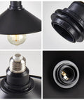 Close-up details of Two Pack E26 To E26 Industrial Ceiling Light Fixtures Matte Black Farmhouse Style showing socket and bulb fitting.