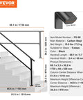 Five Step Outdoor Stair Hand Rail Kit for Concrete Steps, Heavy Duty Carbon Steel Rails With Installation Kit, black square tube