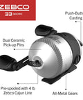 Micro Spincast Reel And Rod Combo For Beginners With A Five Foot Two Piece Rod, featuring quickset anti reverse and bite alert.