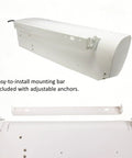 Kickin Heat Heavy Duty 24 Inch 240V Heated Air Curtain for Restaurant Drive Thru Windows with 160 CFM Warm Air Blower, includes mounting bar.
