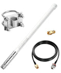 Waterproof 5.8dBi 915MHz Fiberglass Antenna With 20Ft Extension Cable For Heltec V3 V4 Meshtastic LoRa32 Rak Module Board And SenseCap Solar Node Unit, shown with mounting bracket and connectors.