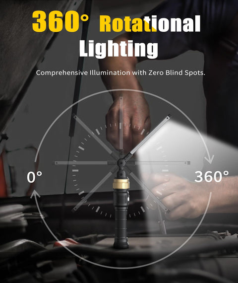 Rechargeable Magnetic Work Light, 5000mAh Battery, 360 Rotating Foldable LED Flashlight, 1200 Lumens for car repair visual