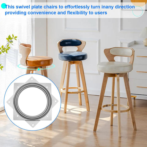 Ten Pack Square Lazy Susan Turntable Plate 6 Inch Beefy Heavy Duty 500 Lb Capacity Rotating Bearing Swivel Plate shown with barstools