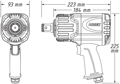 Heavy Duty Air Impact Wrench with dimensions 223mm x 184mm x 225mm, features ergonomic handle and durable design.