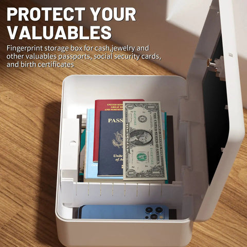 Open Biometric Fingerprint Safe Storage Box With Quick Access Dual Unlock Portable Cash And Jewelry Security Case