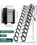 12 Step Retractable Attic Stairs With Armrests, Wall Mounted Loft Ladder, Aluminum Attic Ladder, Pull Down Design With Pull Rod, Built Tough But Lightweight, 900 Lb Capacity, Easy Access For Handy Home Upgrades. 12-step wall-mounted aluminum ladder, 60cm wide, for 8-12ft ceilings