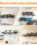 Two Pack Heavy Duty Garage Wall Shelves Set Wall Mounted Floating Storage Racks 320 Lbs Load Capacity Black Industrial Shelves For Basement Shop Shed Easy Install Built Tough Steel Construction in garage, storage room, kitchen, laundry room