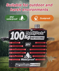 Waterproof Beefy Torque RC Servo 100KG 1380ozin 16.8V HV brushless full-metal gear shown in rain and dust resistant environment.
