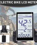 Universal 5 Pin LCD Display Meter For E Bikes And Scooters, 42.5 km/h speedometer, waterproof connector, left side mount