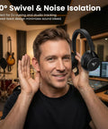 Over Ear Studio Monitor Headphones For Recording And Mixing, Closed Back, shown in studio with 90° swivel feature