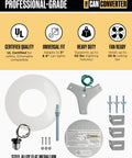 No Sweat Install Recessed Can Light Conversion Kit With 7 Inch Flat Steel Ceiling Medallion For 5 And 6 Inch Cans components on display.